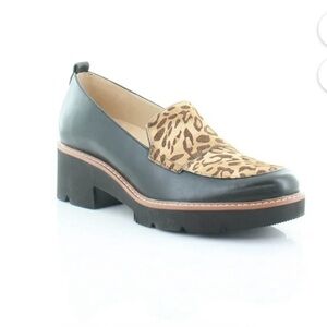 Naturalizer Darry 2 Leopard Haircalf Lug Sole Loafers Black Leather Women’s 9
